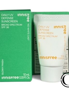 Innisfree Daily UV Defense Sunscreen SPF 36 10ml/ 0.33oz Mini Size EXP 01/26